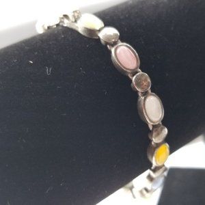 Vint Faux Gem Tennis Bracelet Multicolor Oval Jewelry 7" Regency Costume Signed